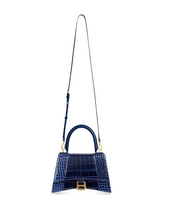 [PRE-ORDER] BALENCIAGA HOURGLASS SMALL HANDBAG CROCODILE EMBOSSED-BLUE